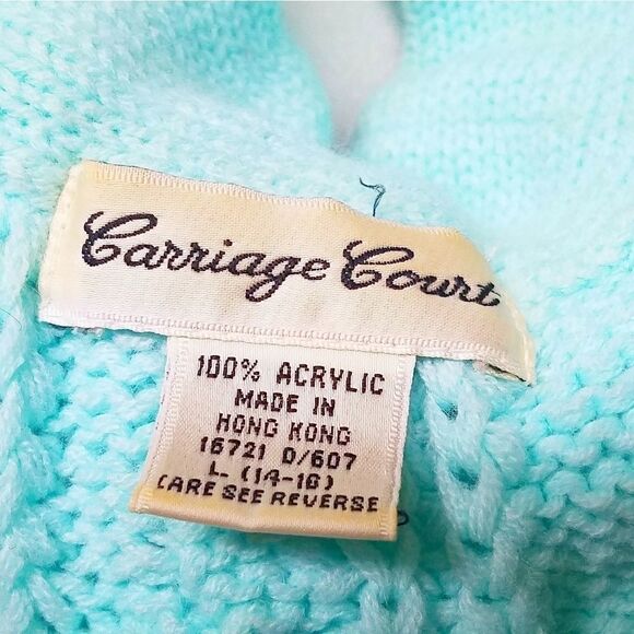 VINTAGE 80s Carriage Court Aqua Corded Sweater - Picture 11 of 11